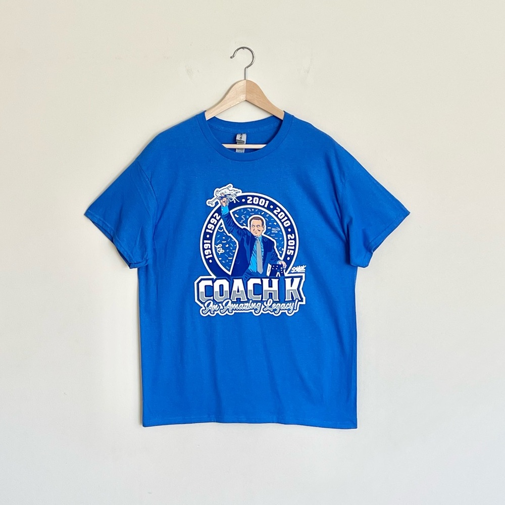 NEW Coach K An Amazing Legacy Duke Basketball Graphic Blue T Shirt Adult Large